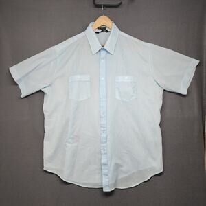 Vtg 60s Townsley Shirt Mens XXL Blue Semi Sheer Pockets Short Sleeve Button Up